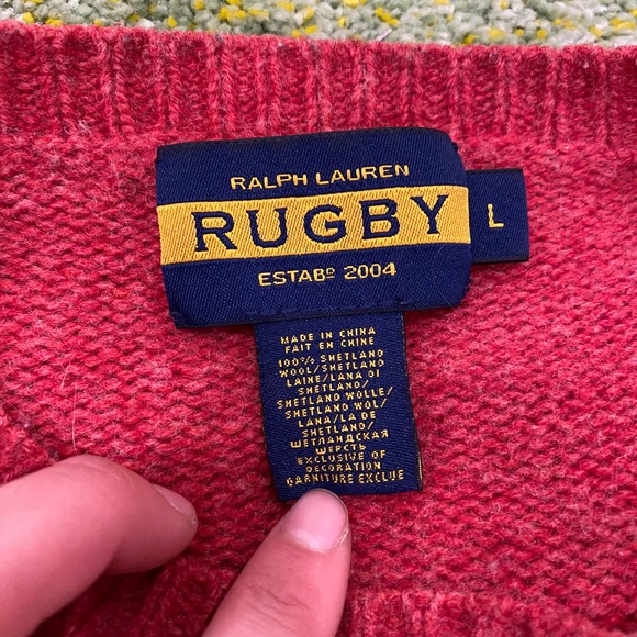 Ralph Lauren Rugby Shetland Wool Suede Elbow Patch Sweater Men's L - Picture 3 of 6